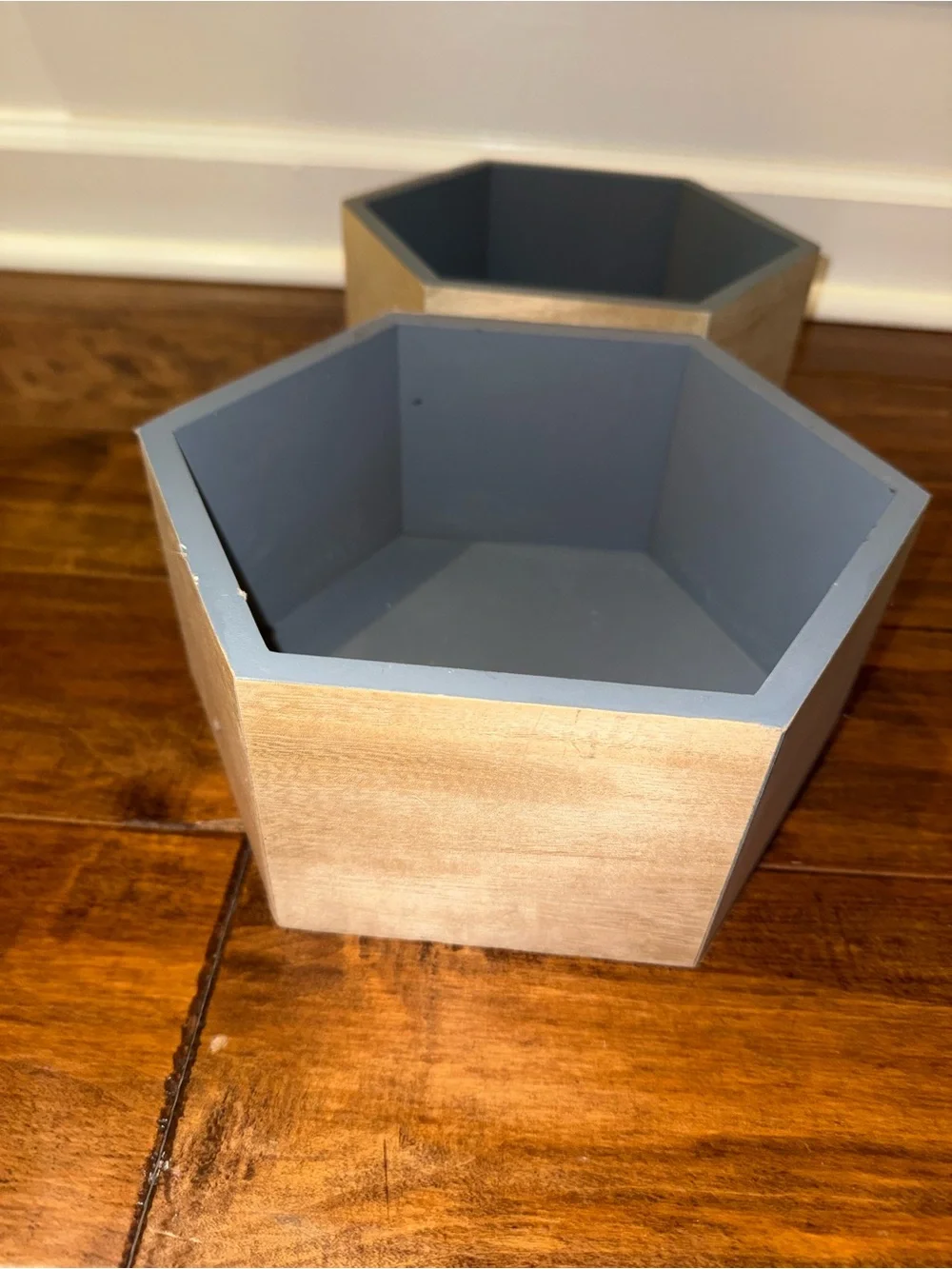 Pair of Wooden Hexagon shelves Grey Display Shadow Boxes 2